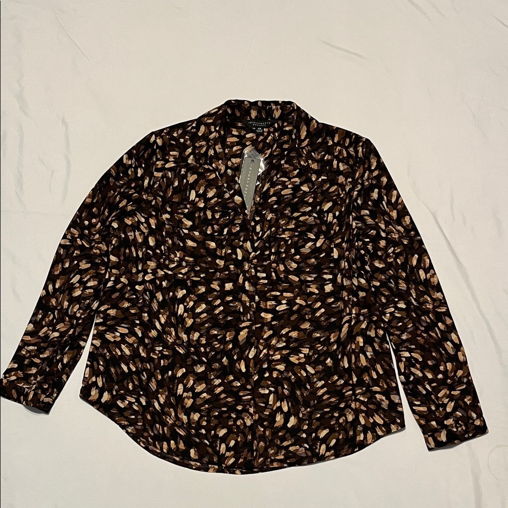 Investments Black and Brown Leaf Print Blouse